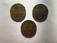 Zestaw 3 monet - 5 gr 1923, 5 gr 1938, 5 gr 1939