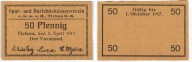 Banknot zastepczy - TICHAU - TYCHY - 50 Pfennig - 1917