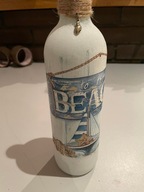 Butelka dekoracyjna napis to the BEACH żaglówka, latarnia morska morze