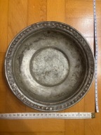 antyczny talerz / misa gospodarcza z miedzi cynowanej, XVIII w. lub starsze