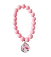 Różowa bransoletka z wymiennym klipsem, kot i malwy