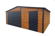 Garaż blaszany 6x5 Dwuspadowy Drewnopodobny Brama uchylna Drzwi wejściowe