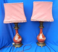 PIĘKNE LAMPA 2 LAMPY PORCELANOWE okute MOSIĄDZ em z abażurami DUŻE STARE