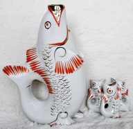 KULTOWA RYBA KARAFKA + 3 KIELISZKI PORCELANA ANTYK PRL ZSRR KOLEKCJONERSKI