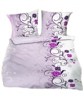 pościel z satyny 200x220 + 2x70x80 zamek S 10 Floreski fiolet