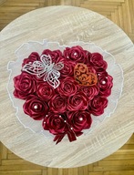 Flower box z kwiatami ze wstążki - ręcznie robiony