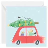 Kartka okolicznościowa na Boże Narodzenie - Koty w Samochodzie - 14x14 cm