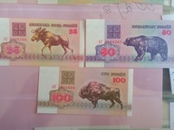 Białorus Kopiejki i ruble zwierzatka 3 sztuki 25,50,100