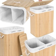KOSZ NA PRANIE DUŻY BAMBUSOWY WOLNOSTOJĄCY 2 KOMORY WYJMOWANY WKŁAD 100L