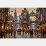 Stare miasto retro abstrakcja new york obraz olejny na płótnie 58x85 modern