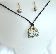 Jaspis dalmatyńczyk-kamień dobrobytu, wisiorek torebka i kolczyki zestaw