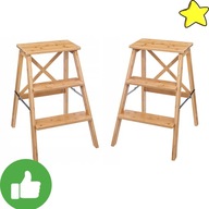 DRABINA BAMBUSOWA 3 STOPNIOWA DWUSTRONNA SKŁADANA 150KG STOŁEK