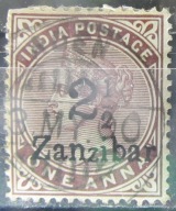 Indie stary znaczek z nadrukiem Zanzibar (9/61