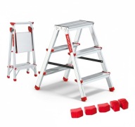 Drabina Aluminiowa Domowa 3 Stopnie 125kg Dwustronna + 4 STOPKI GRATIS