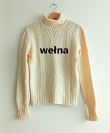 SWETER DAMSKI WEŁNIANY KLASYCZNY GOLF Z WARKOCZOWYM SPLOTEM