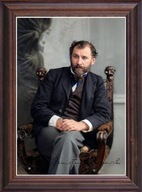 Obraz Stanisław Przybyszewski portret z podpisem w drewnianej ramie szkło