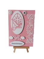 ZAWIADOMIENIA KOMUNIA GOŁĄB W WITRAŻU RAMKA OZDOBNA B6 RÓŻ - BIEL