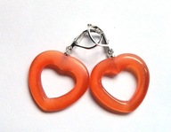 Pomarańczowe kocie oko, duże serca, kolczyki wiszące