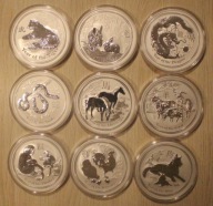 LUNAR 2 II AUSTRALIA 2010 - 2018 9 x 10 $ - 10 OZ x 9 = 90 OZ 999, 2,799 KG