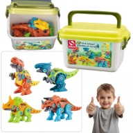KLOCKI KONSTRUKCYJNE DINOZAURY DO SKRĘCANIA + WKRĘTARKA I ŚRUBOKRĘT ZABAWKA