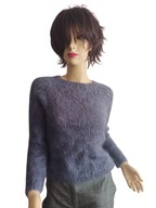 SWETER wełniany MOHEROWY wełna moher Z AŻUROWĄ GÓRĄ 34/36