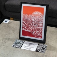 Obraz autorstwa Zofii Berlikowskiej wraz z voucher-em na warsztaty linorytu