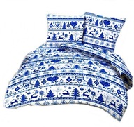 pościel bawełna lux 200x200 + 2x70x80 guzik B 557-2 choinki chabrowe