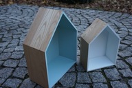 PÓŁKA DOMEK DREWNIANY DANISH DESIGN KOMPLET 2x REGAŁ DEKORACYJNY KOLOR WOOD