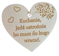 Zawieszka serce do auta drewno z grawerem, prezent dla kierowcy