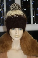 CZAPKA z pomponem z RĘKODZIEŁO MOHER braz ecru