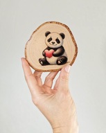 Mini obrazek z plastra brzozy - podstawka pod kubek - zakochana panda