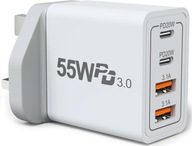 MOCNA SZYBKA UNIWERSALNA ŁADOWARKA SIECIOWA 55W PD+QC 3.0 USB x3 + USB-C x3