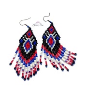Kolczyki Wiszące Etno z Koralików Beading Indian Niebieskie