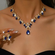 KOMPLET KOLIA KOLCZYKI diamenty KRÓLEWSKI cyrkoniami ŁEZKA ZLOTY ŚLUB BAL