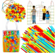 Klocki Słomki zestaw 408 elementów konstrukcyjne 3D 5 kolorów