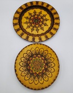 2 stare drewniane ozdobne talerzyki ręczna robota