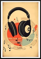 A2 KOLOROWY PLAKAT MUZYCZNY MUZYKA SŁUCHAWKI NUTY PŁYTA WINYLOWA RETRO