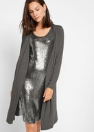 Tanio!_NOWA funkcjonalna WYSZCZUPLAJĄCA sukienka SREBRNE DŻETY_wiskoza_r.48