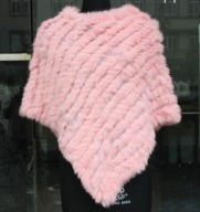 PONCHO PONCZO NARZUTKA FUTRZANE PUDROWY RÓŻ PINK