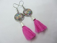 *34 WOŚP* Seria z grafiką - kolczyki folk z różowym chwostem