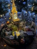 Stroik zimowo świąteczny Bożonarodzeniowy miasteczko choinki domki LED