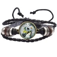 Skórzana bransoletka - Koń - regulowana długość, ozdobne dodatki - 20mm