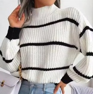 ELEGANCKI SWETER DAMSKI CIEPLY JESIENNY ZIMOWY W PASKI