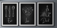 A2 ZESTAW TRZECH PLAKATÓW PLAKAT DO KUCHNI JADALNI RESTAURACJI DRINK EAT ..