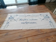 ANTYK XIX w. PRACA RĘCZNA MAKATKA MÓJ DOM W POKOJU NIECH BÓG CHRONI 59x128