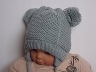 CZAPKA ZIMOWA USZATKA BEANIE Z POMPONAMI WIĄZANA DZIECIĘCA 31-38 cm