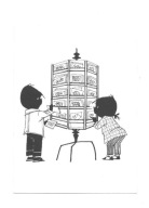 Pocztówka - Westendorp, Julek i Julka i stojak z karnetami / Jaś i Janeczka