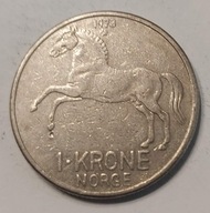NORWEGIA - 1 KORONA 1973 - KOŃ