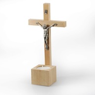 DREWNIANY JASNY Krzyż Ścienny Świecznik Na Ścianę / Stół KOMPLET KOLĘDOWY