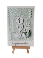 ZAPROSZENIA KOMUNIA CHŁOPIEC KIELICH Z HOSTIĄ RAMKA OZDOBNA – B6 – MORSKI